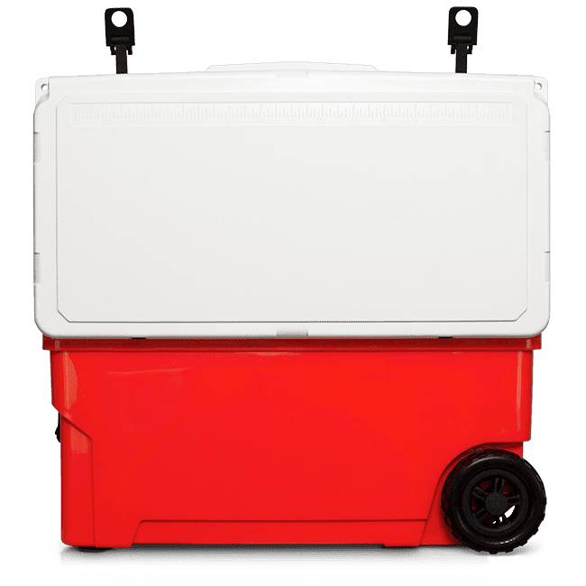 70 qt Red & White Badlands Cooler with Wheels
