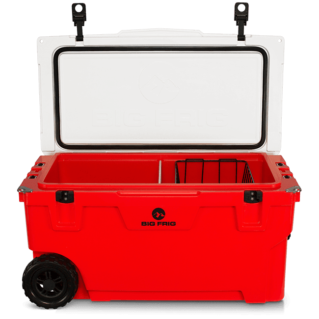 70 qt Red & White Badlands Cooler with Wheels